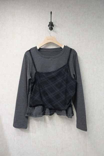初秋・菱格假兩件薄長袖 2色入 1S60902