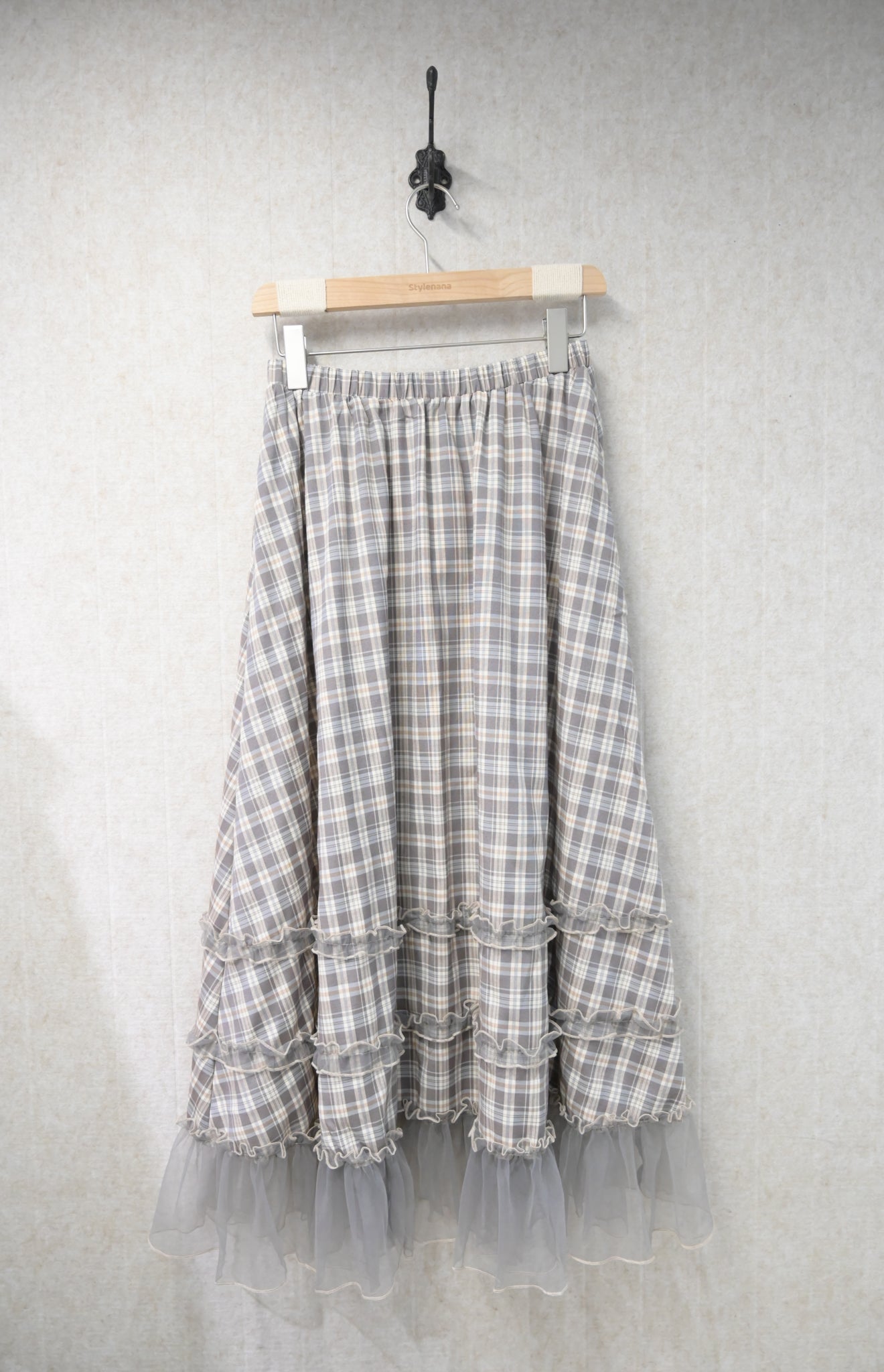 初秋・紗紗邊格仔半身裙 1S10904