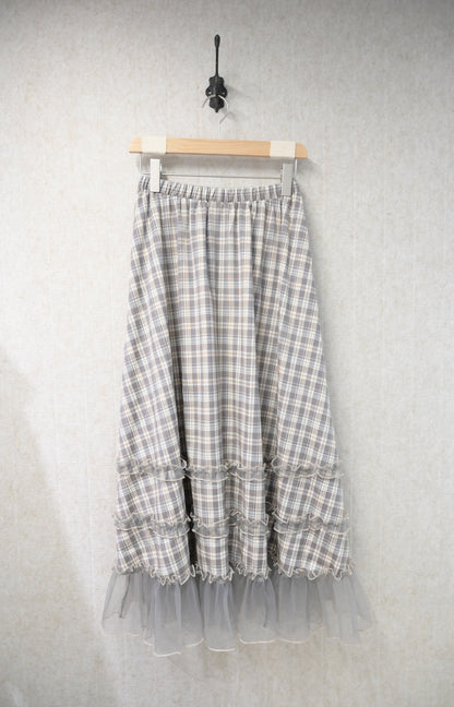 初秋・紗紗邊格仔半身裙 1S10904