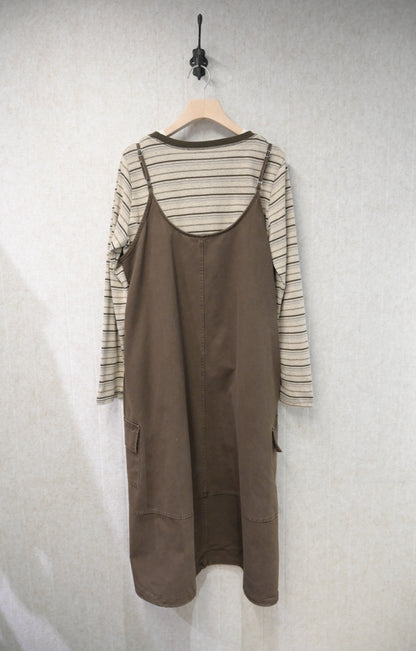 初秋・橫間薄長袖配扯布帶布裙SET 2色入 1S60909
