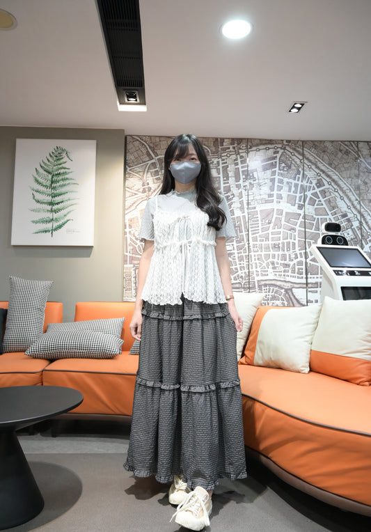 Ruffle領菱形暗紋彈性布料 3色入 S10708