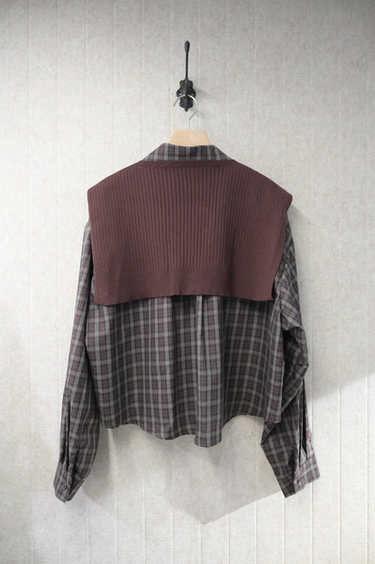 初秋・寬鬆格仔恤衫配披肩 2色入 1S60911