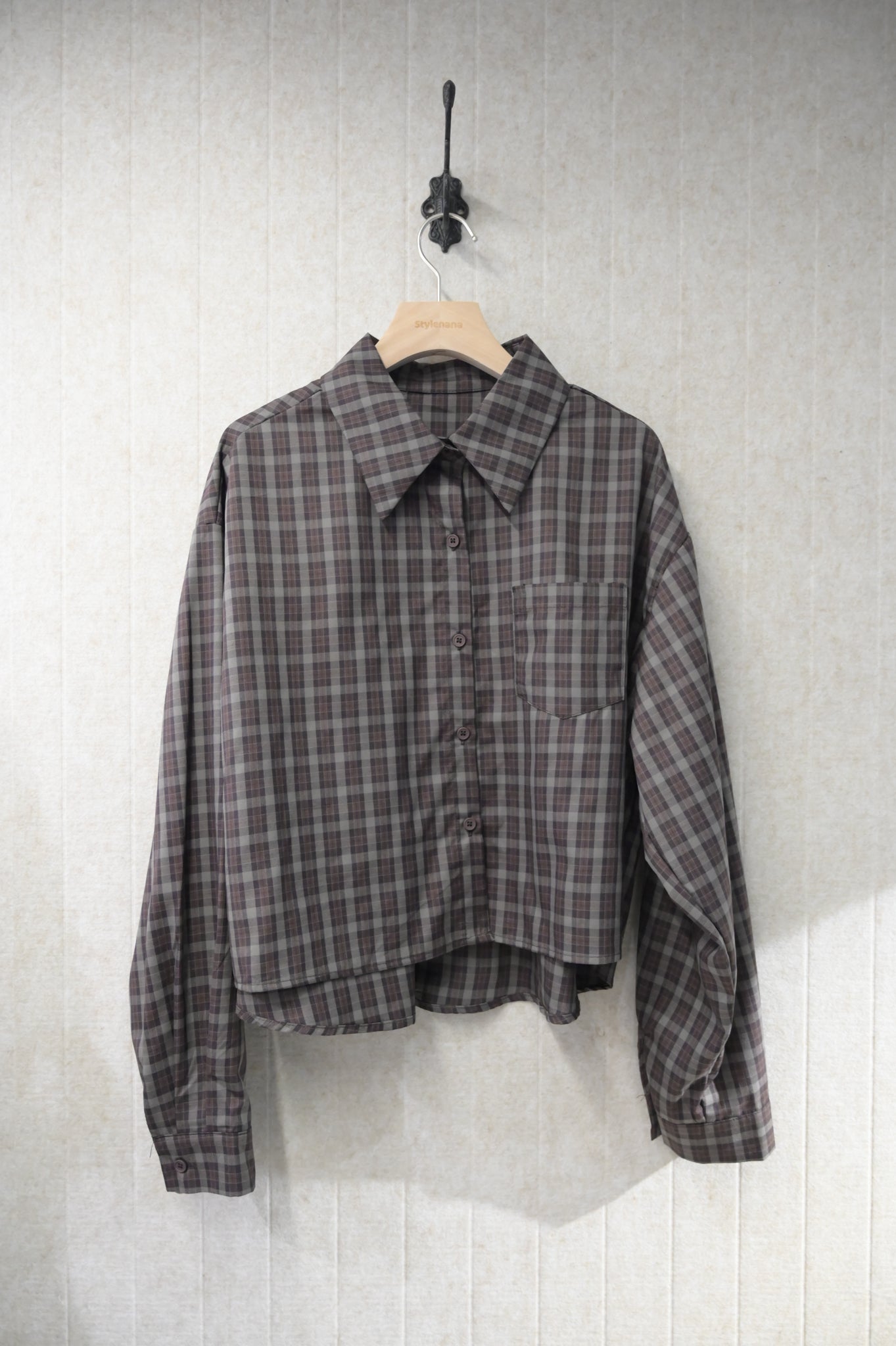 初秋・寬鬆格仔恤衫配披肩 2色入 1S60911