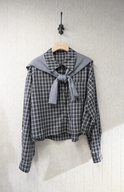 初秋・寬鬆格仔恤衫配披肩 2色入 1S60911