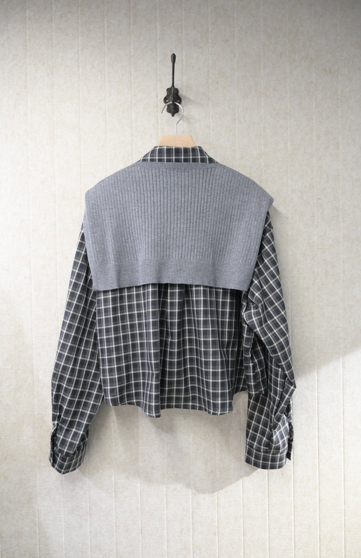 初秋・寬鬆格仔恤衫配披肩 2色入 1S60911