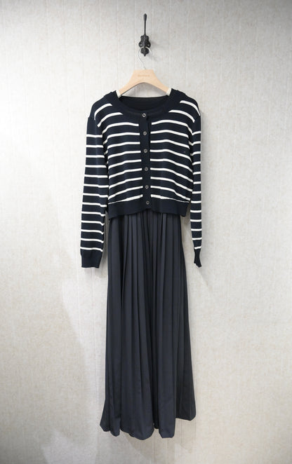 初秋・橫間百褶長裙配外套 2色入 1S60916