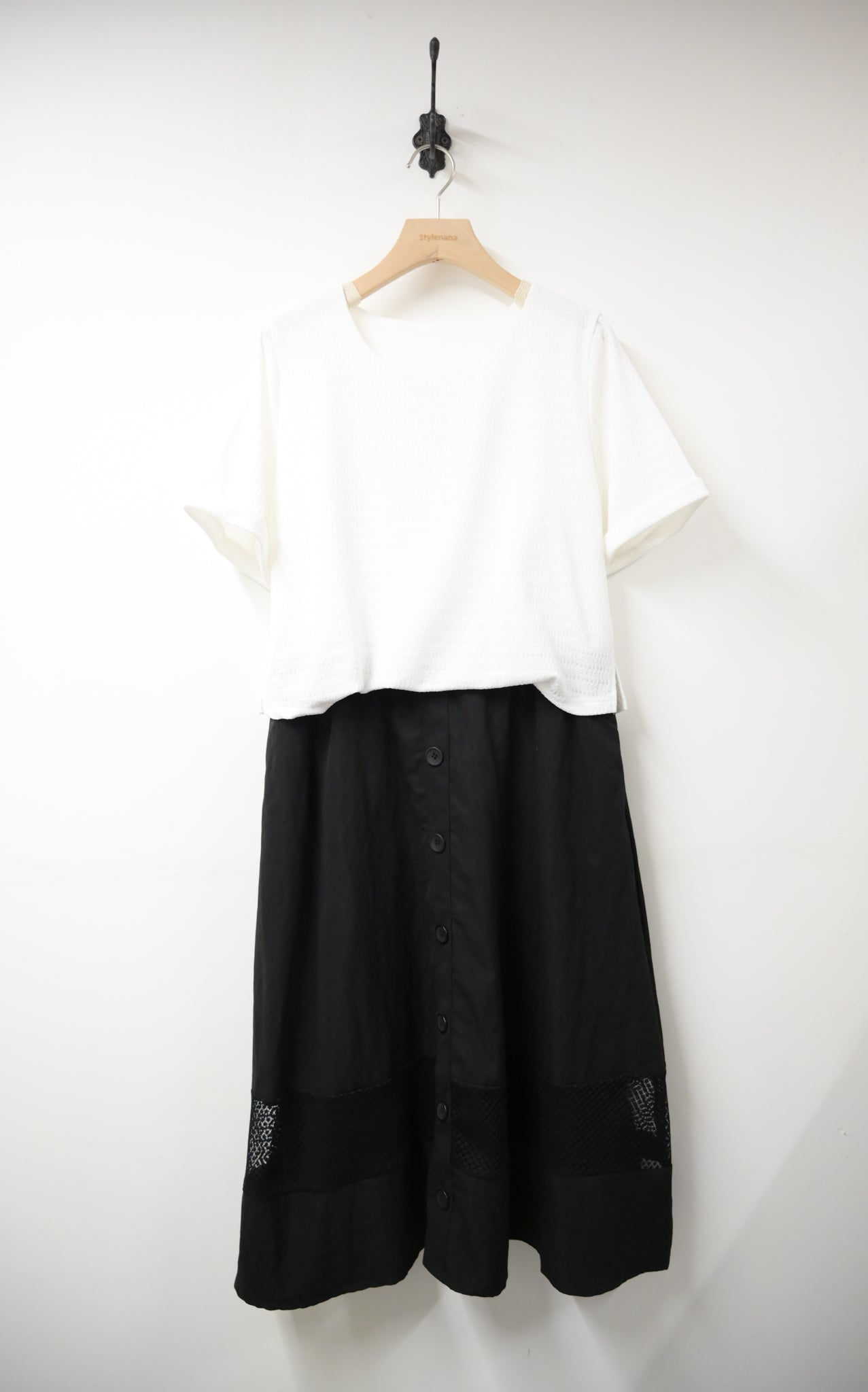 假兩件通花拼色連身裙 2色入 S20717