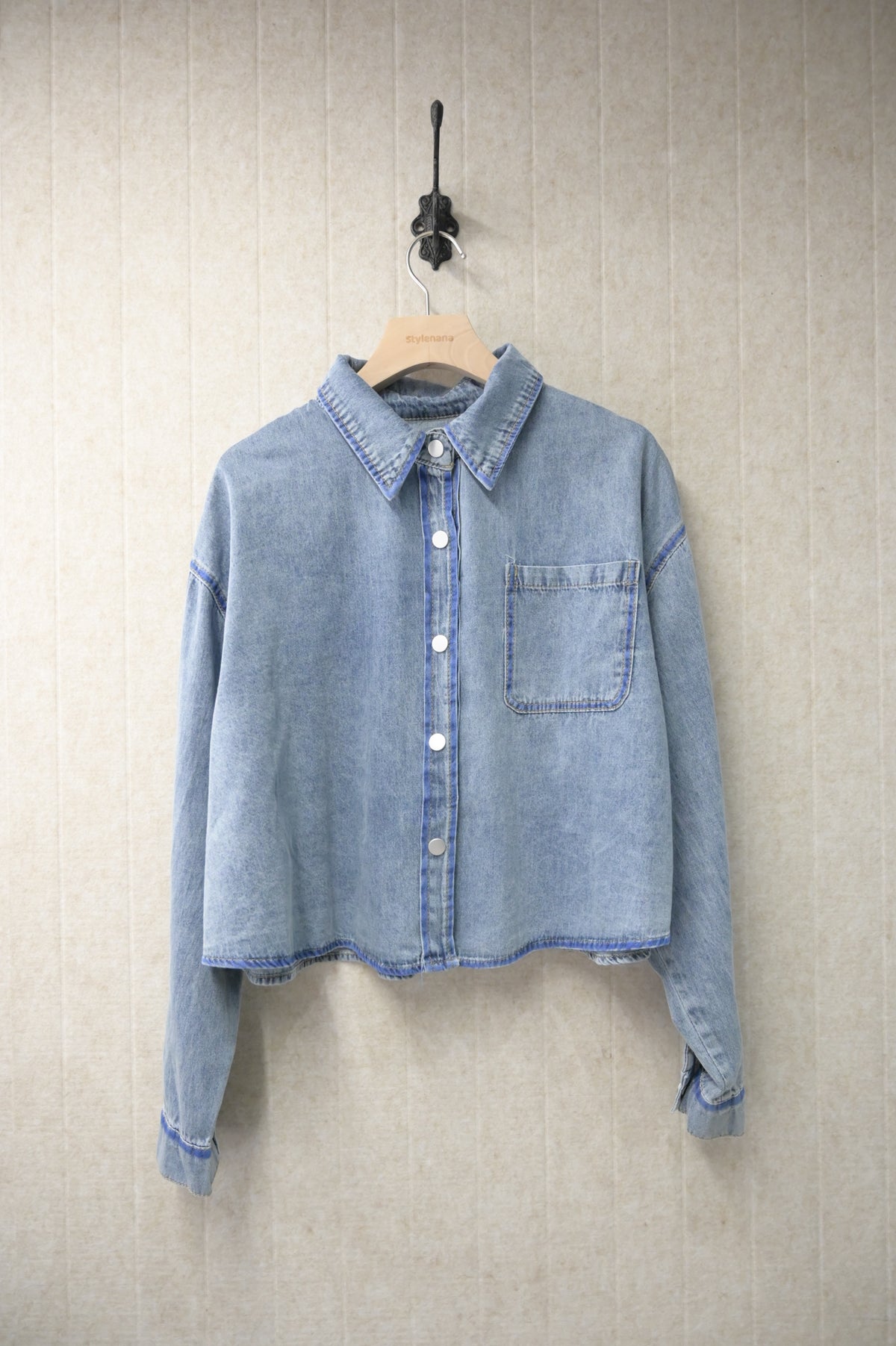 初秋・洗水寬鬆Cropped牛仔恤衫 2色入 1S60927