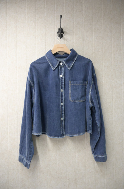 初秋・洗水寬鬆Cropped牛仔恤衫 2色入 1S60927