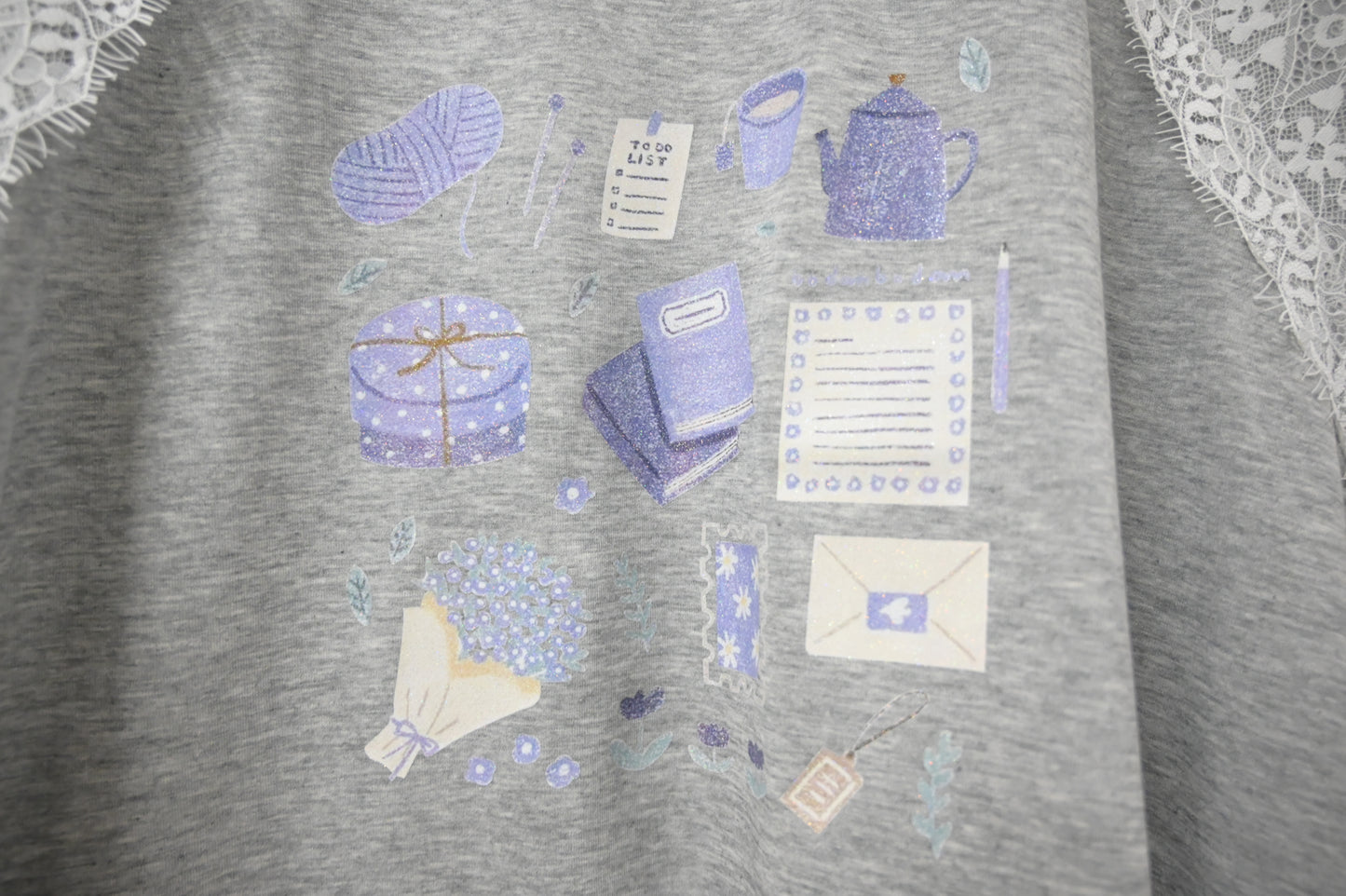 清新Lace袖Print 上衣 2色人 S20803