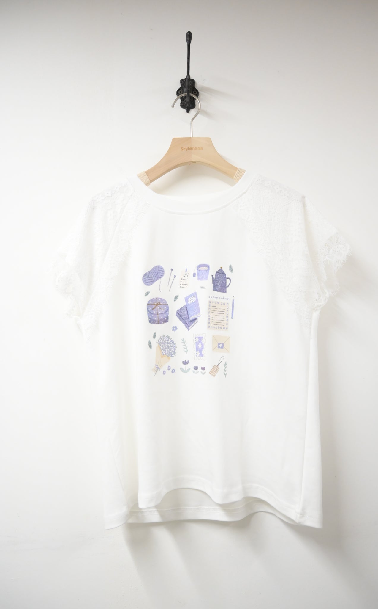 清新Lace袖Print 上衣 2色人 S20803