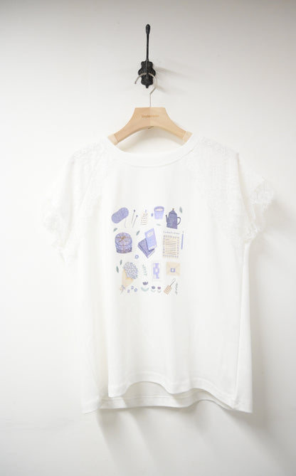 清新Lace袖Print 上衣 2色人 S20803
