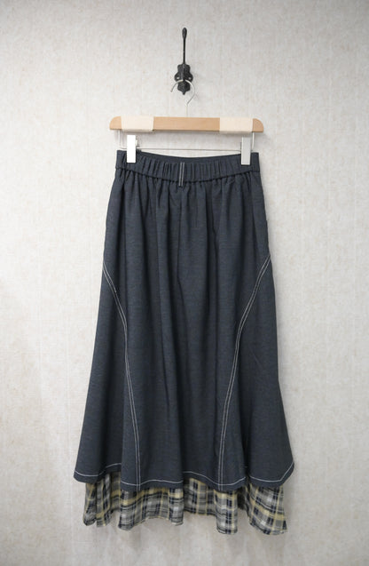 初秋・滑滑防牛仔拼格仔半身裙 2色入 2W21014