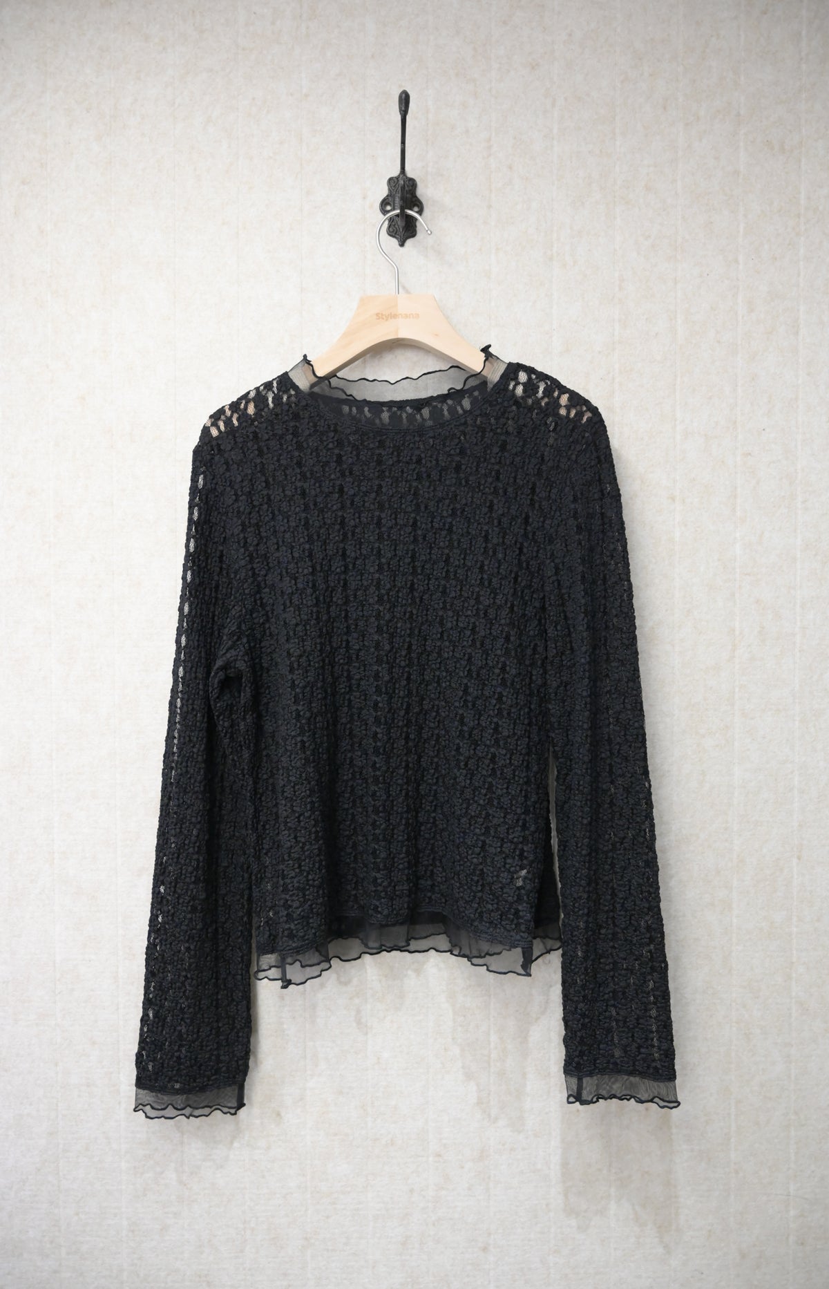初秋・透視邊蕾絲薄長袖 2色入 2W11023