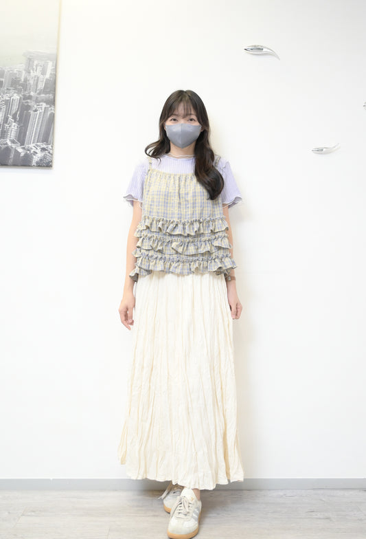 初秋～壓褶皺皺免熨半身裙連Belt 2色入 S60833