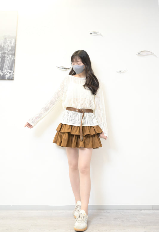 初秋～波希米亞風線衫半裙褲SET～連Belt 2色入S60834
