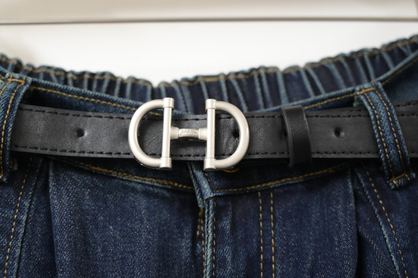 初秋～拼褲腳洗水軟牛仔褲連Belt S60832