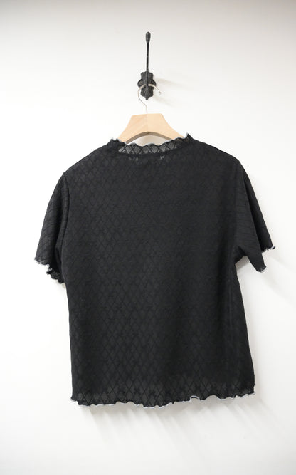 蝴蝶結暗紋捲捲邊上衣 4色入 S10838
