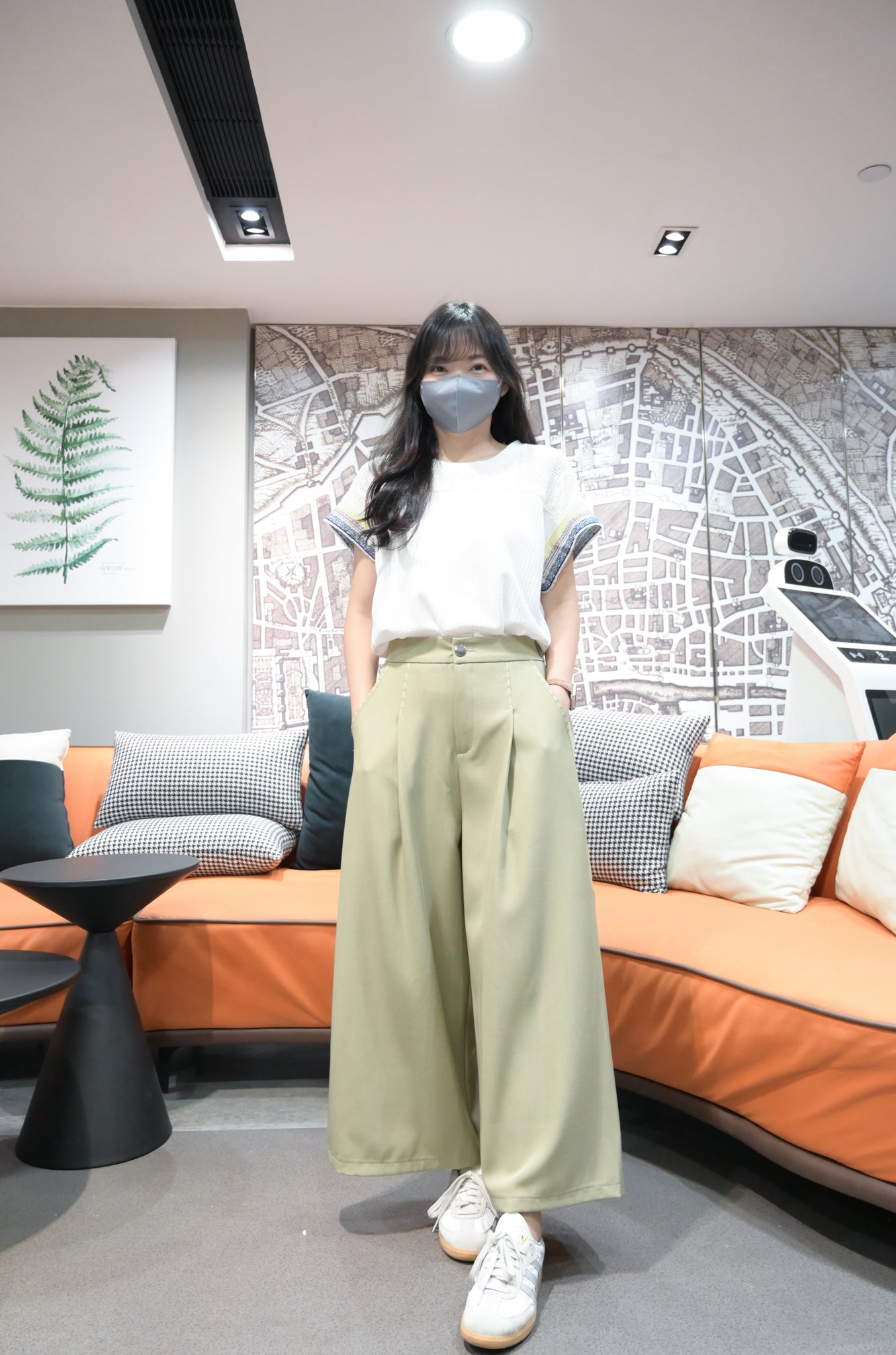 拼袖邊前短後長上衣 S20904