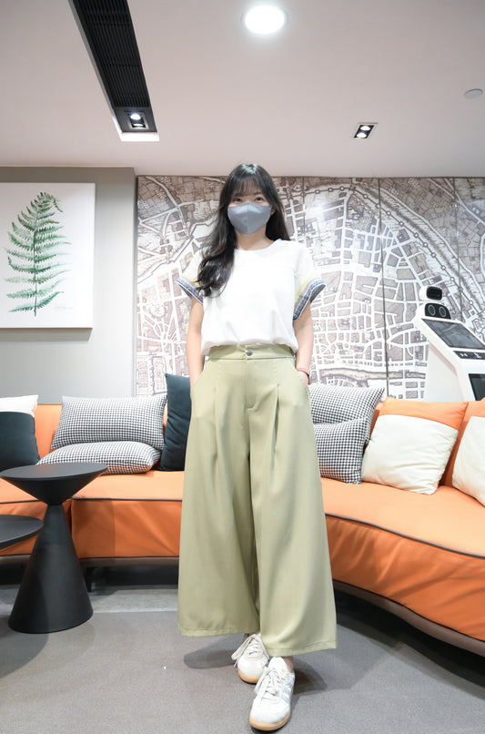 拼袖邊前短後長上衣 S20904