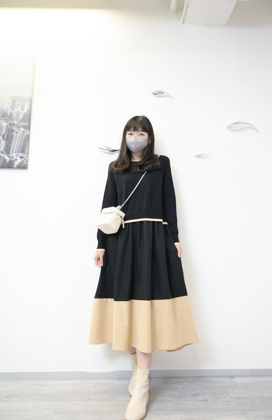 拼色柔軟針織連身裙 2色入 1W61119