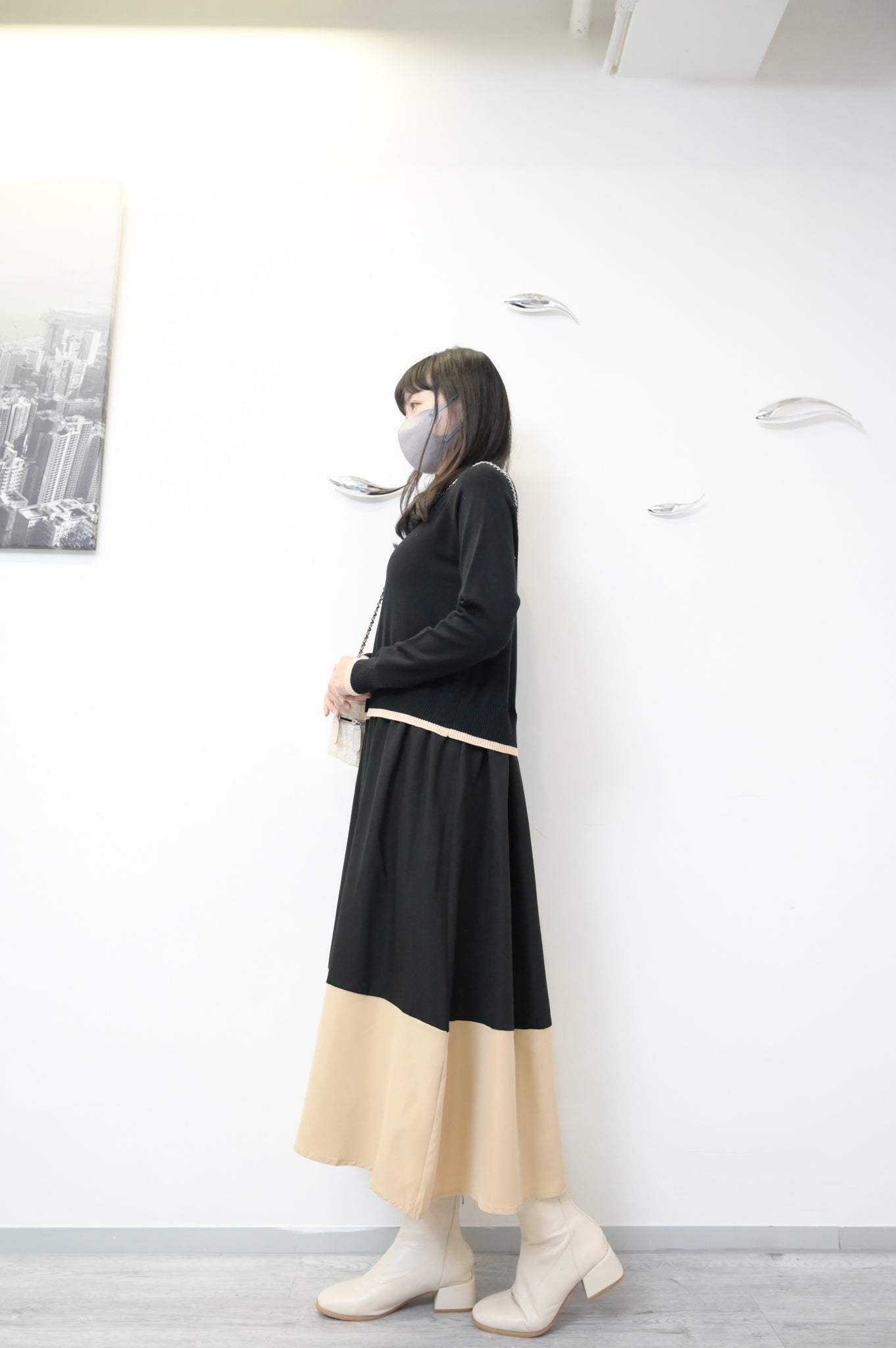 拼色柔軟針織連身裙 2色入 1W61119