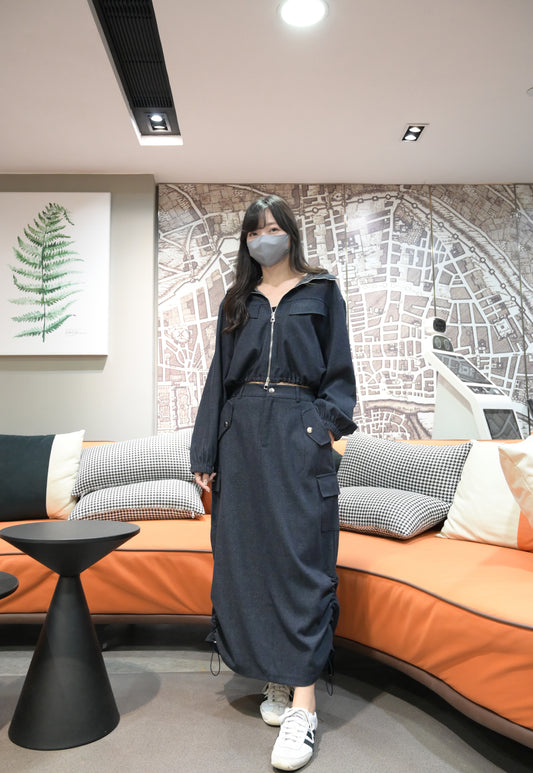 秋冬・高質量滑料外套配半身裙SET 2色入 1W61020