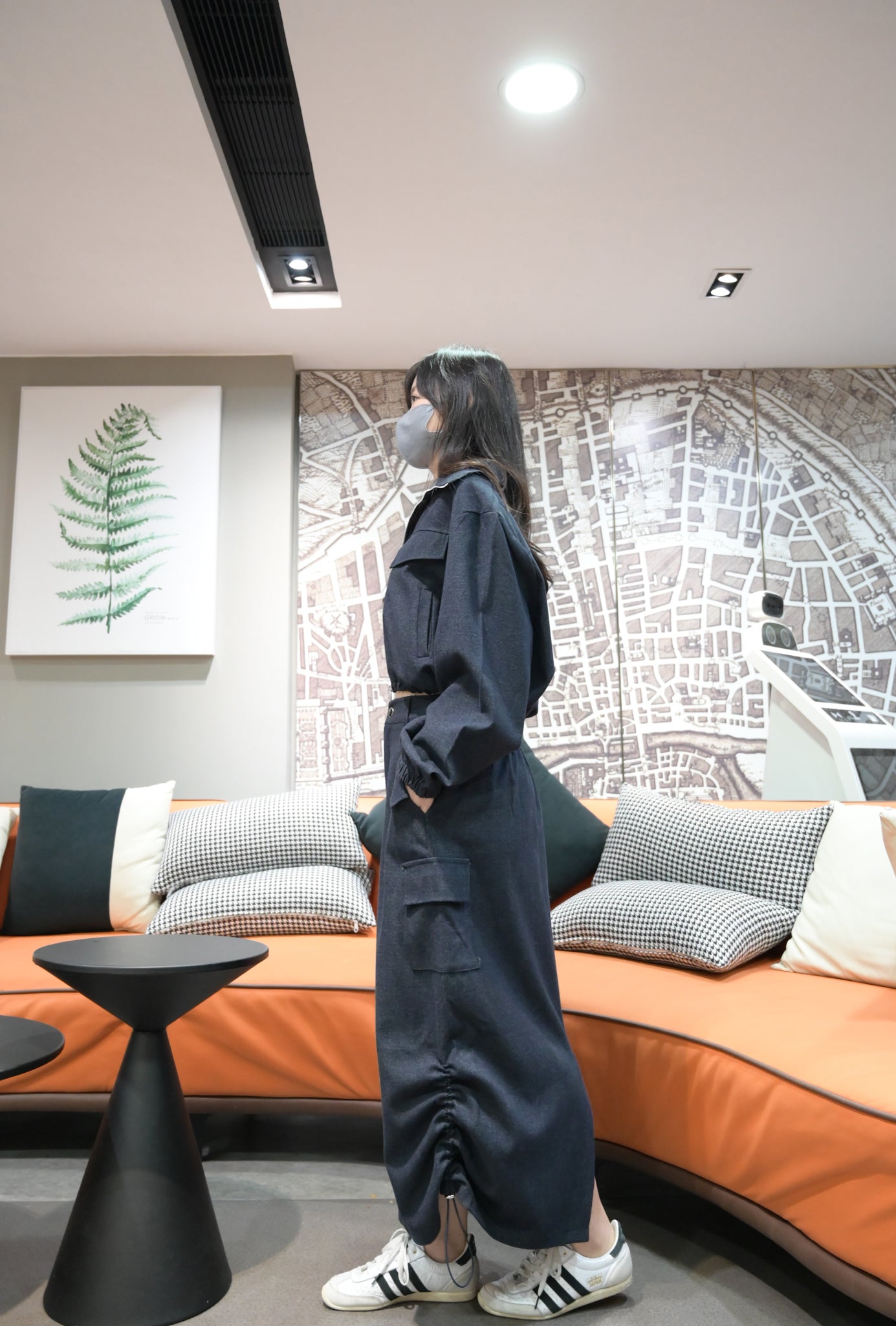 秋冬・高質量滑料外套配半身裙SET 2色入 1W61020