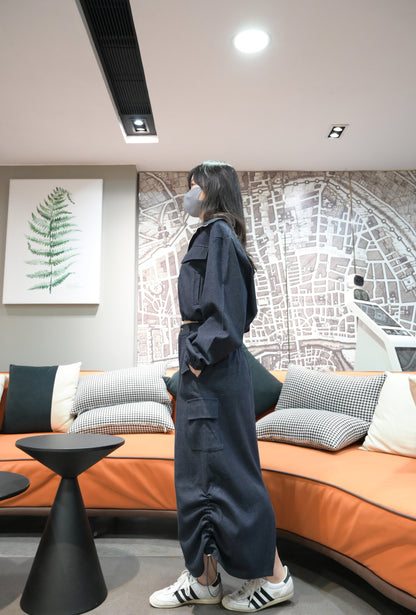 秋冬・高質量滑料外套配半身裙SET 2色入 1W61020