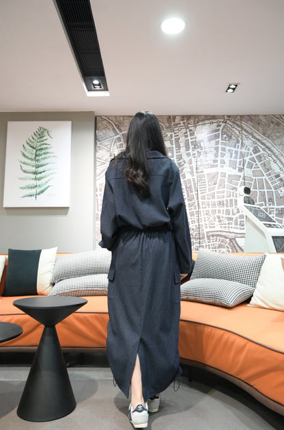 秋冬・高質量滑料外套配半身裙SET 2色入 1W61020