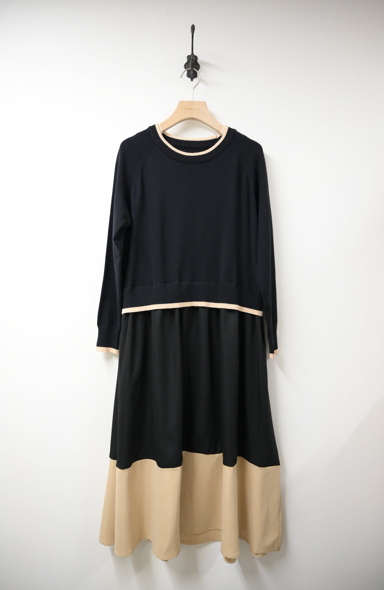 拼色柔軟針織連身裙 2色入 1W61119