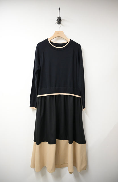 拼色柔軟針織連身裙 2色入 1W61119