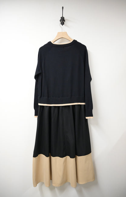 拼色柔軟針織連身裙 2色入 1W61119