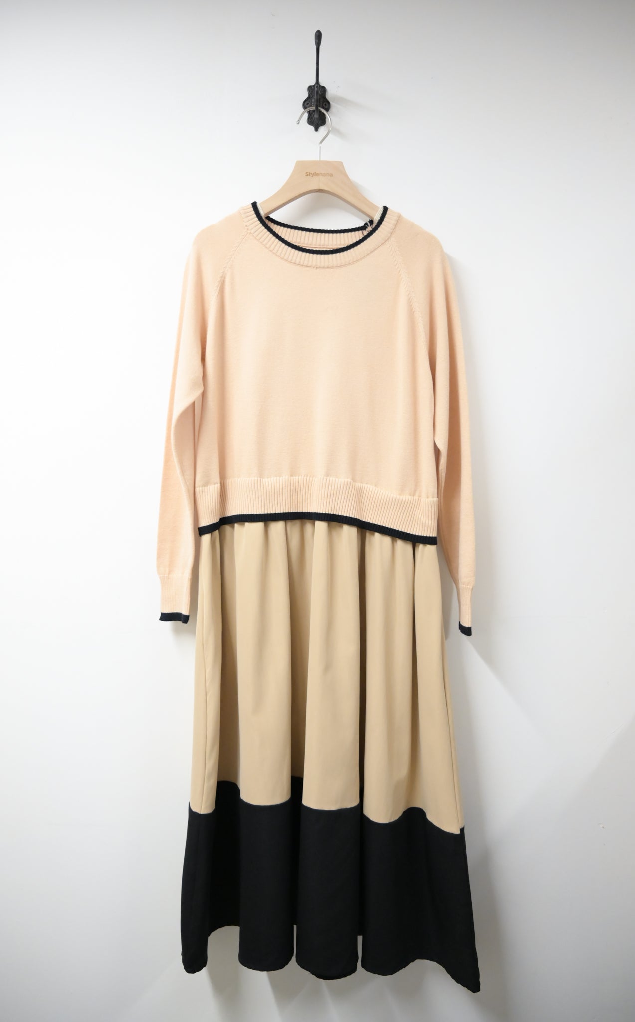 拼色柔軟針織連身裙 2色入 1W61119