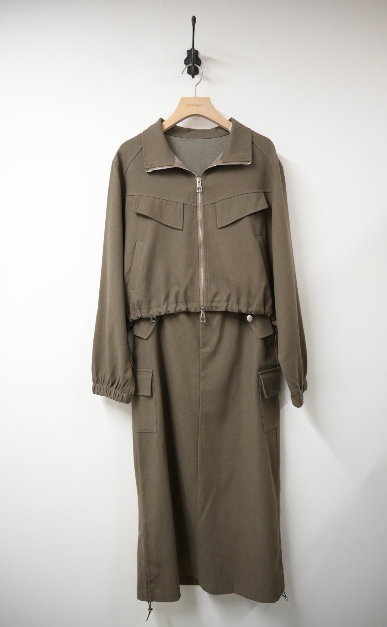 秋冬・高質量滑料外套配半身裙SET 2色入 1W61020