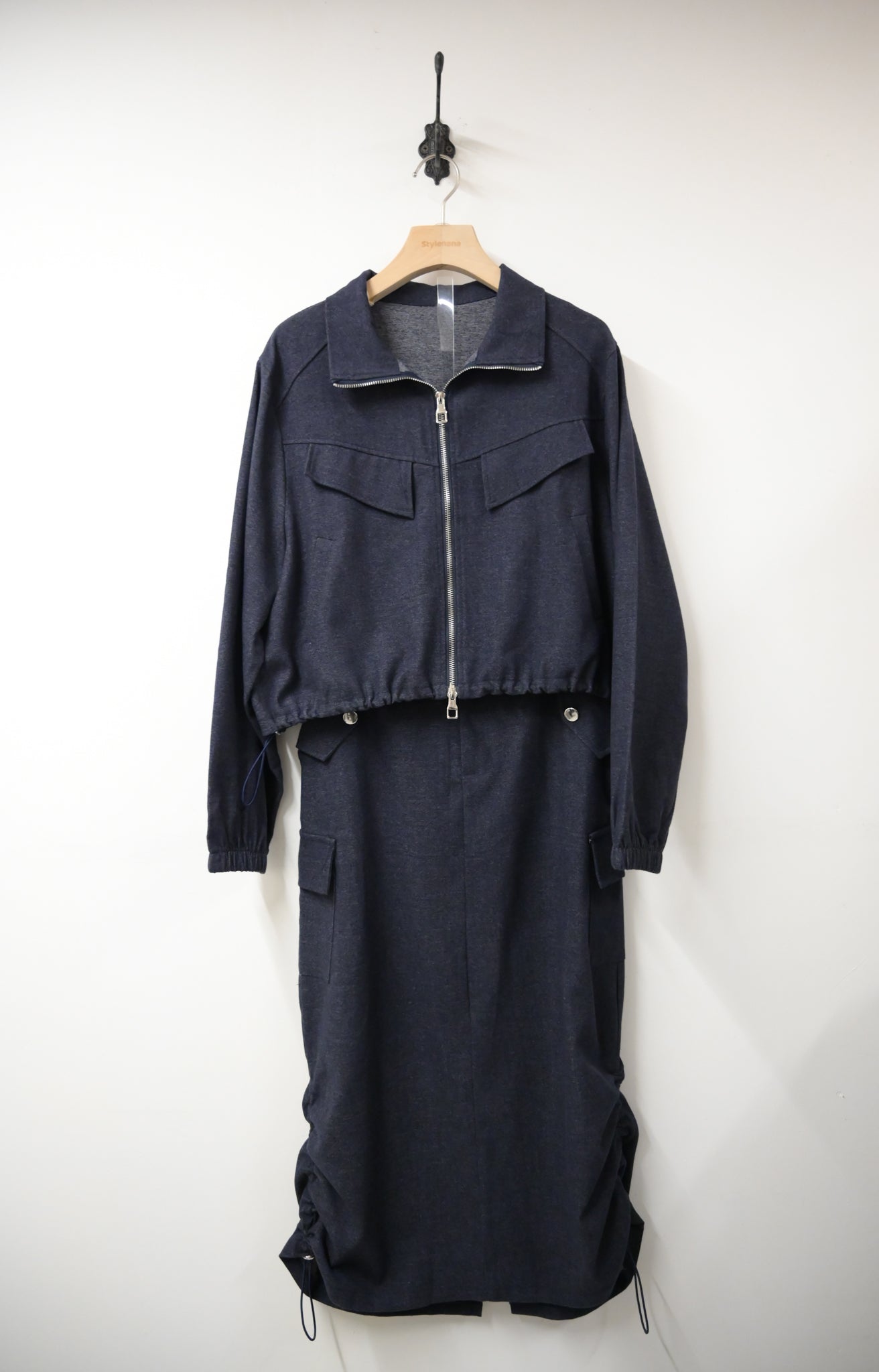 秋冬・高質量滑料外套配半身裙SET 2色入 1W61020