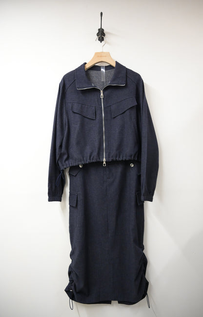 秋冬・高質量滑料外套配半身裙SET 2色入 1W61020