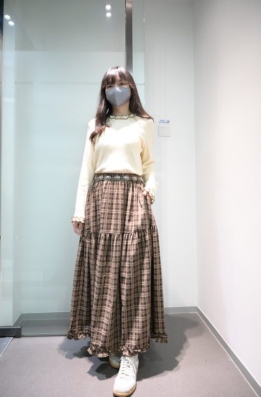 初秋・日系格仔Ruffle邊半身裙 2色入 1W11022