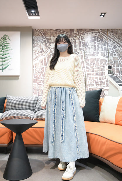 初秋・立體Ruffles洗水牛仔半身裙 2色入 1W61023