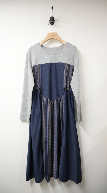 初秋・束腰拼布修腰連身裙 2色入 1W21025