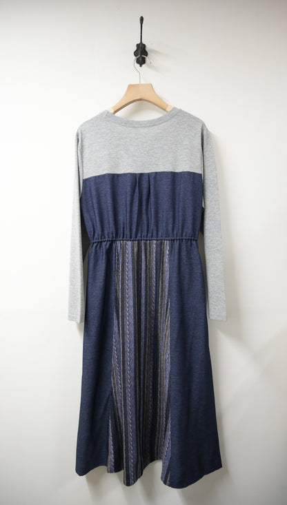 初秋・束腰拼布修腰連身裙 2色入 1W21025