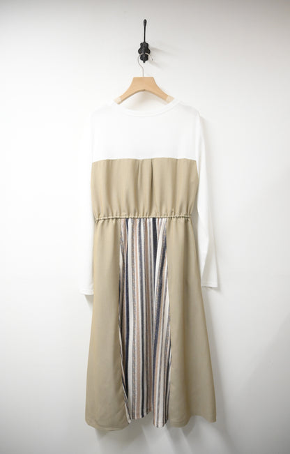 初秋・束腰拼布修腰連身裙 2色入 1W21025