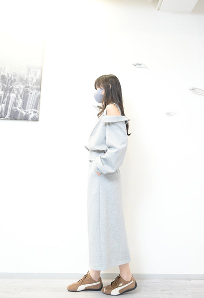 秋冬・太空棉露肩衛衣配半身裙SET 2 色入 1W61032