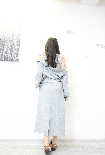 秋冬・太空棉露肩衛衣配半身裙SET 2 色入 1W61032