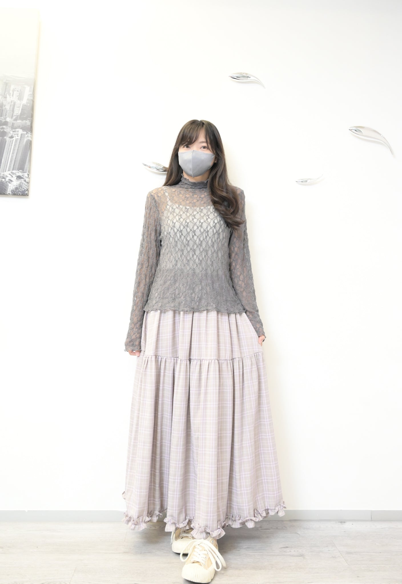 初秋・半領透視Lace上衣 4色入 1W11031