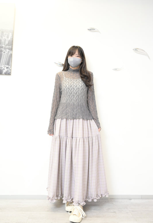 初秋・半領透視Lace上衣 4色入 1W11031