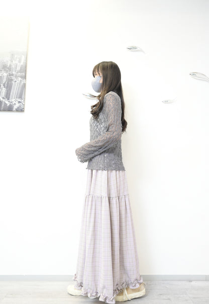 初秋・半領透視Lace上衣 4色入 1W11031