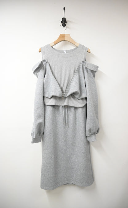 秋冬・太空棉露肩衛衣配半身裙SET 2 色入 1W61032