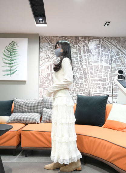 初秋・超親膚蕾絲拼柔軟混色針織外套 2色入 1W61036