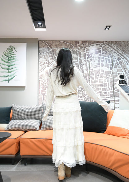 初秋・超親膚蕾絲拼柔軟混色針織外套 2色入 1W61036